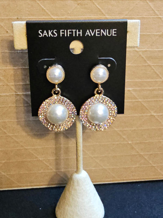 Elegant Saks Fifth Avenue Pearl and Rhinestone Earrings