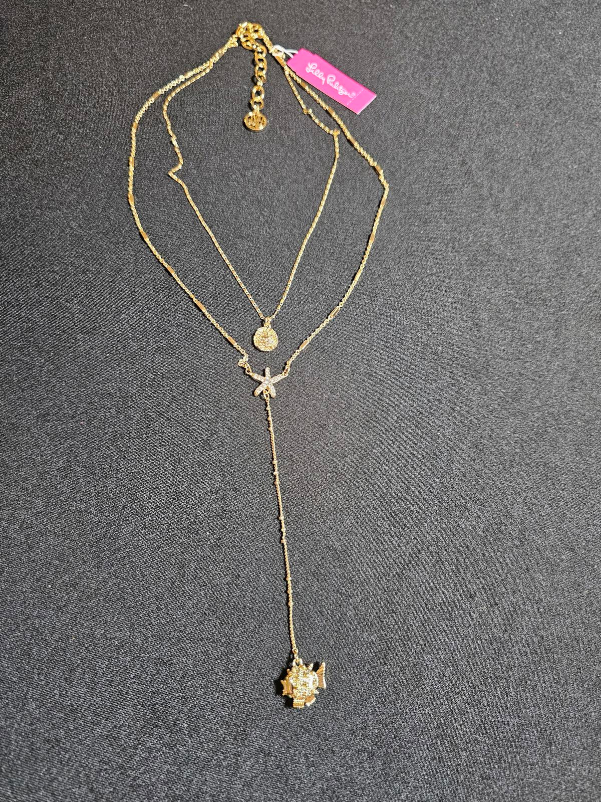 Lilly Pulitzer Gold Layered Necklace with Fish Pendant