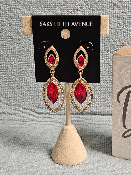 Saks Fifth Avenue Stunning Red Stone Earrings