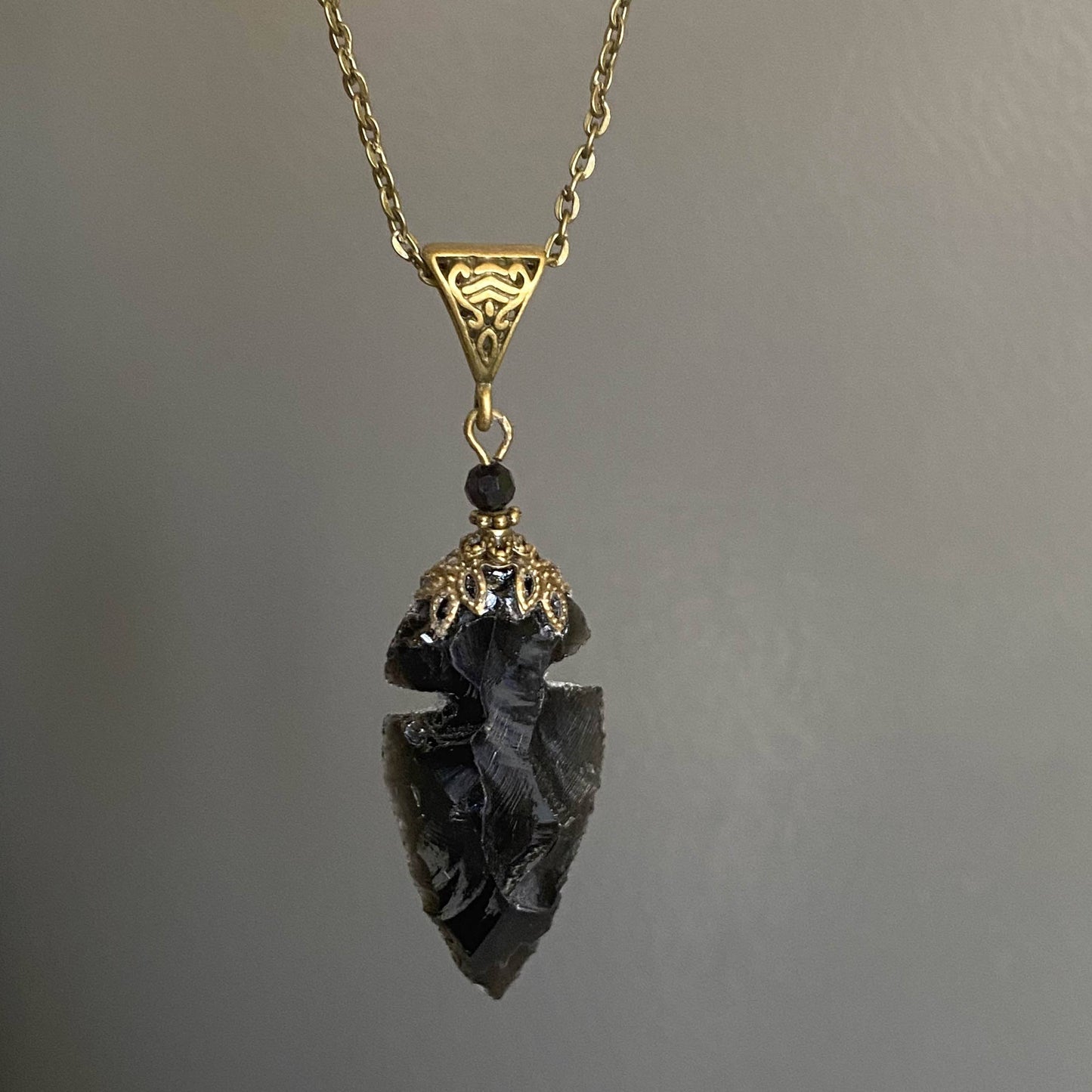 Black Obsidian Arrowhead Necklace, Manifestation, Courage