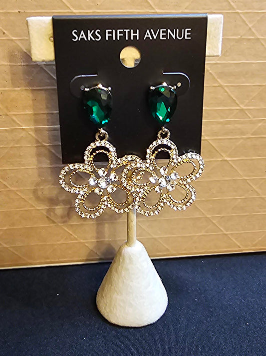 Saks Fifth Avenue Green Crystal Flower Earrings