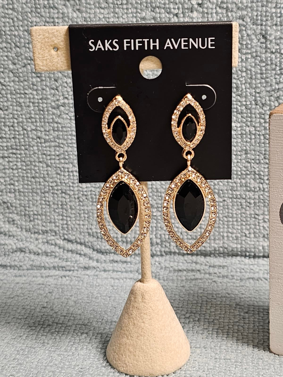Elegant Black Stone Drop Earrings by Saks Fifth Avenue