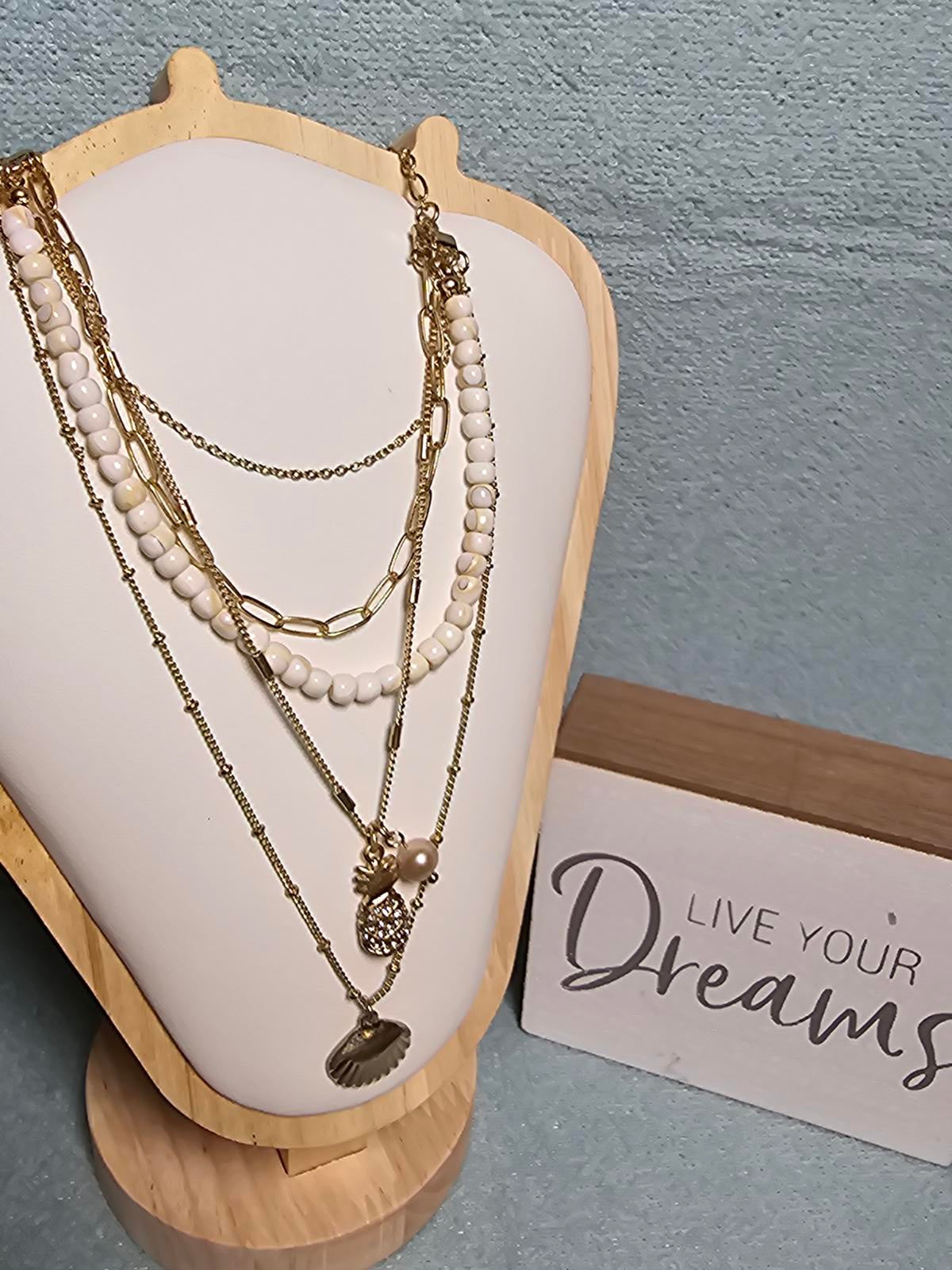 Elegant Tommy Bahama Layered Pearl & Gold Necklace