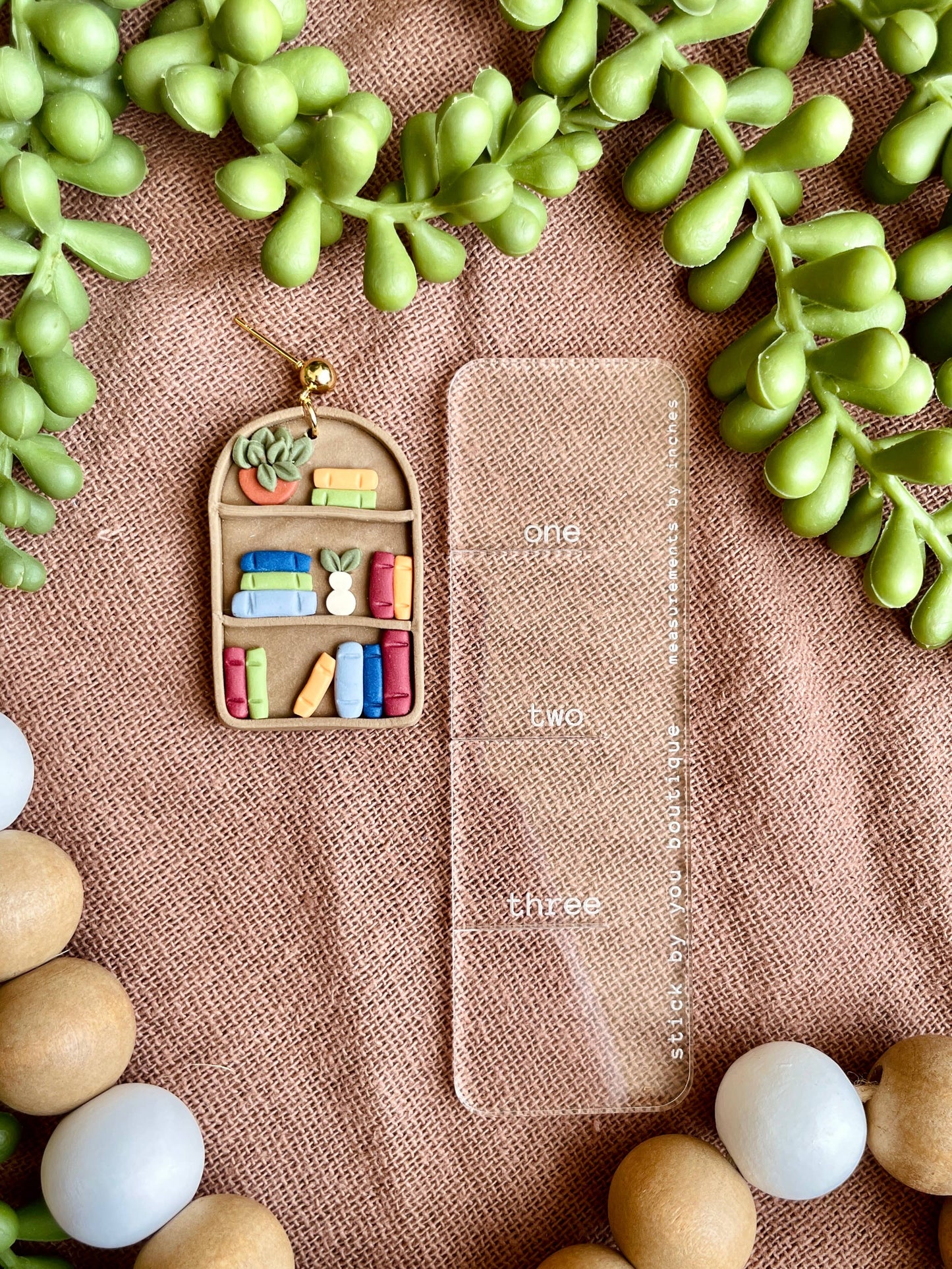 Arch bookshelf clay dangle earrings