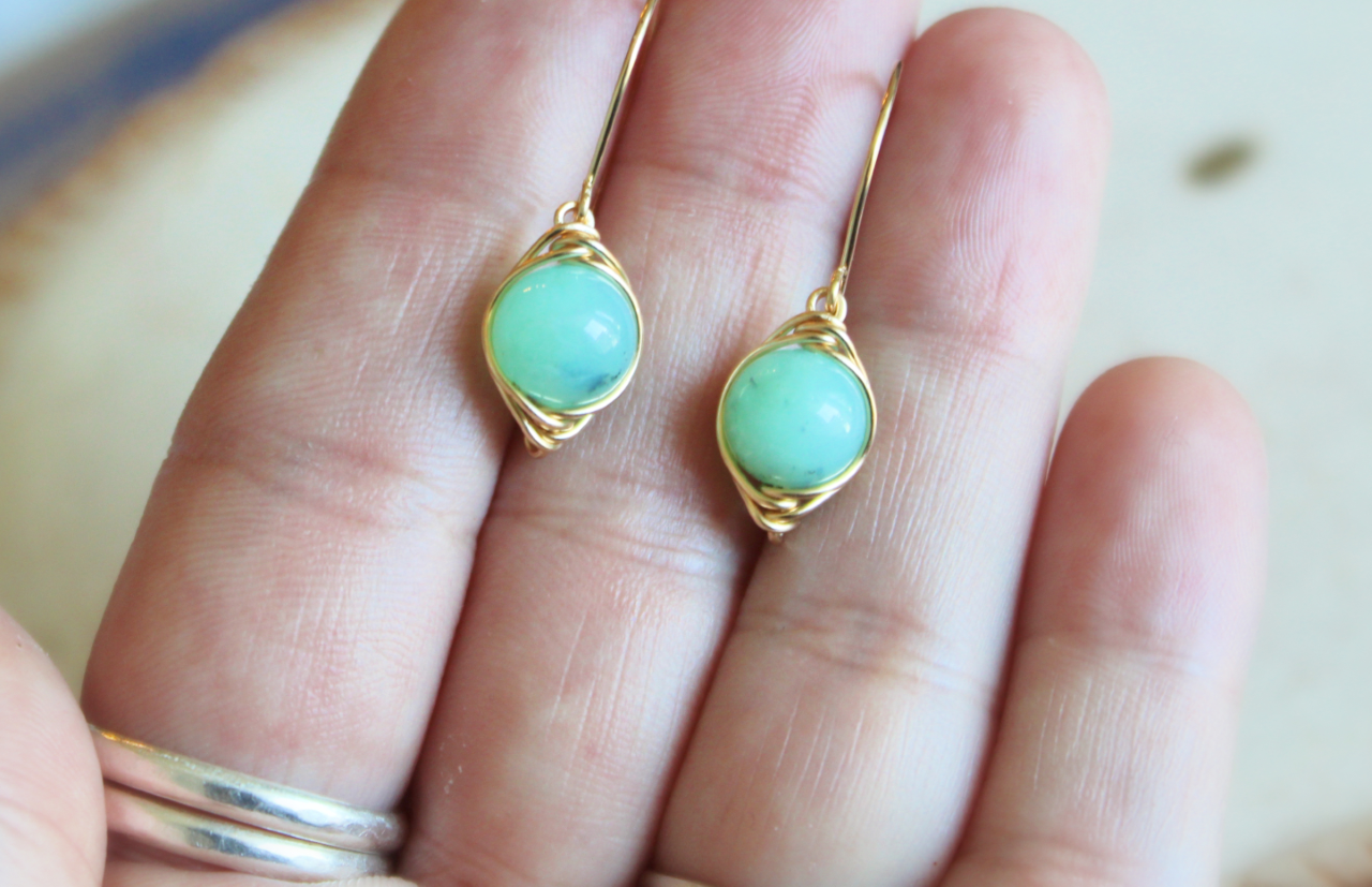 Chrysoprase Earrings, 14k Gold Filled or Sterling Silver
