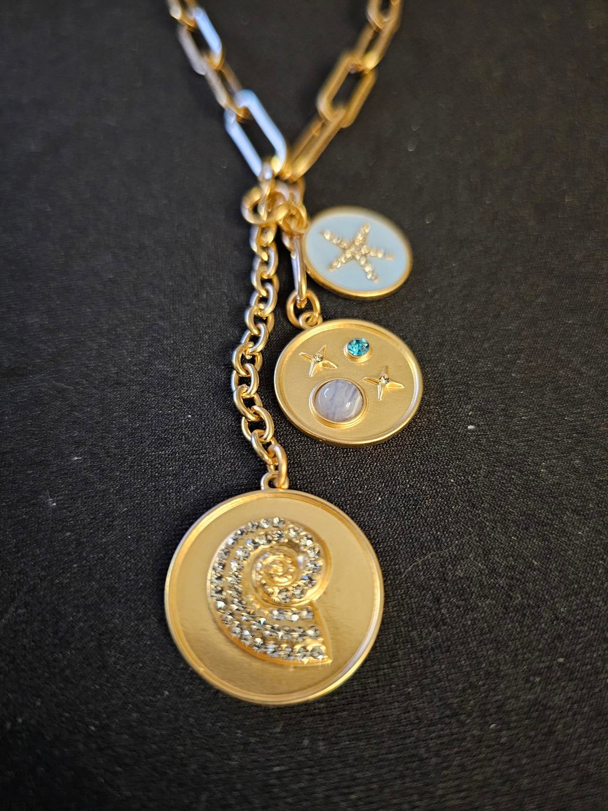 Stylish Gold Tommy Bahama Multi Charm Pendant Necklace with Semi-Precious Stones