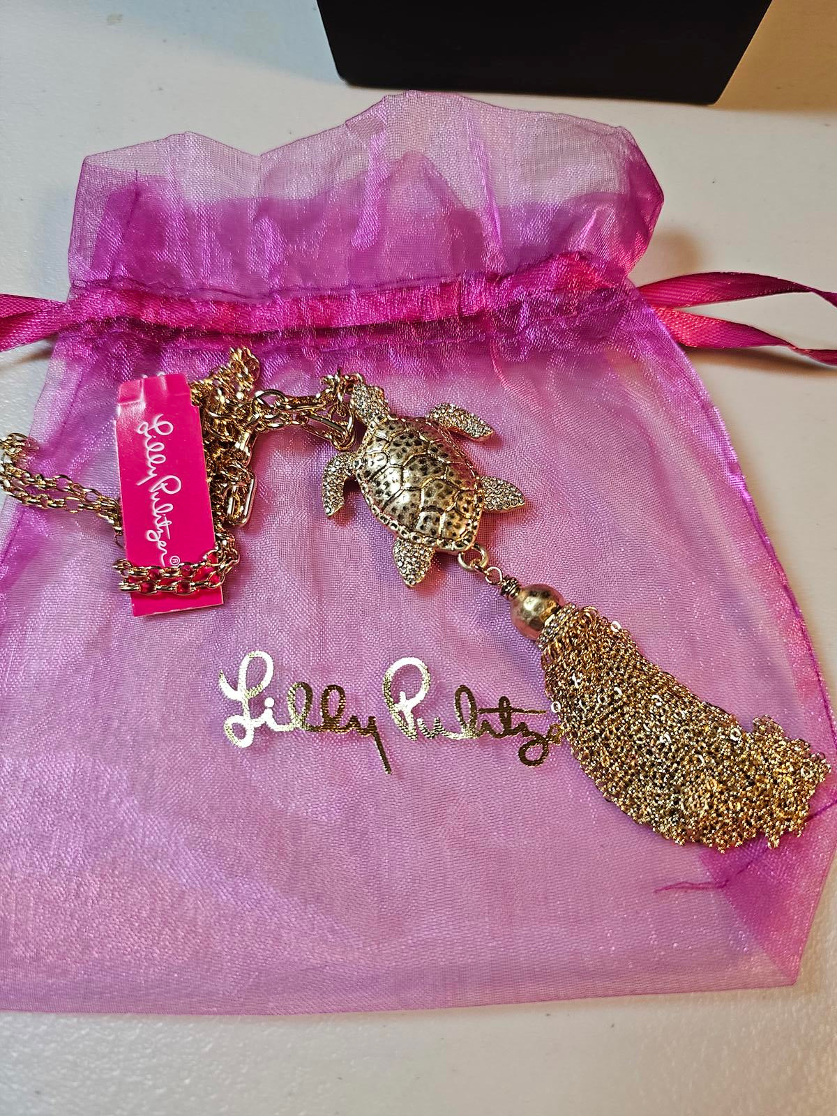 Lilly Pulitzer Gold Turtle Pendant Necklace with Tassel