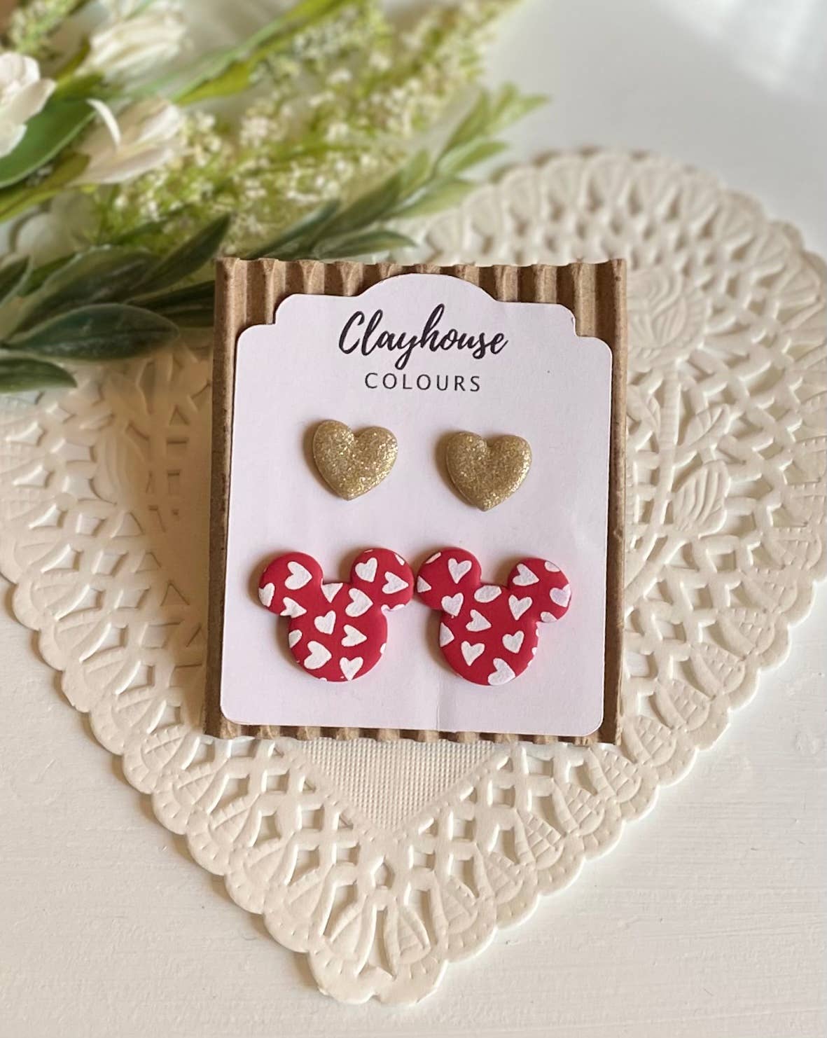 Heart Mouse Clay Earrings