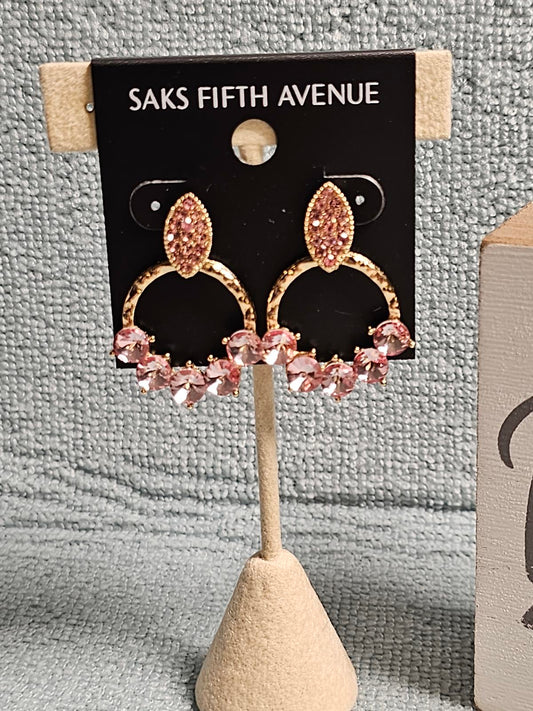 Elegant Pink Crystal Hoop Earrings by Saks Fifth Avenue