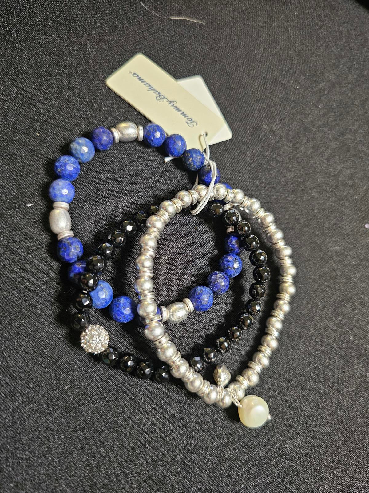 Elegant Lapis Lazuli & Silver Bracelets Set