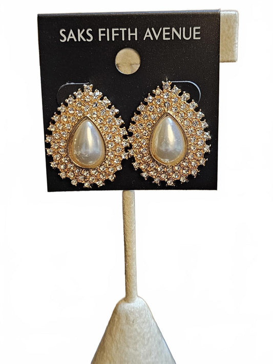 Elegant Saks Fifth Avenue Pearl Drop Earrings