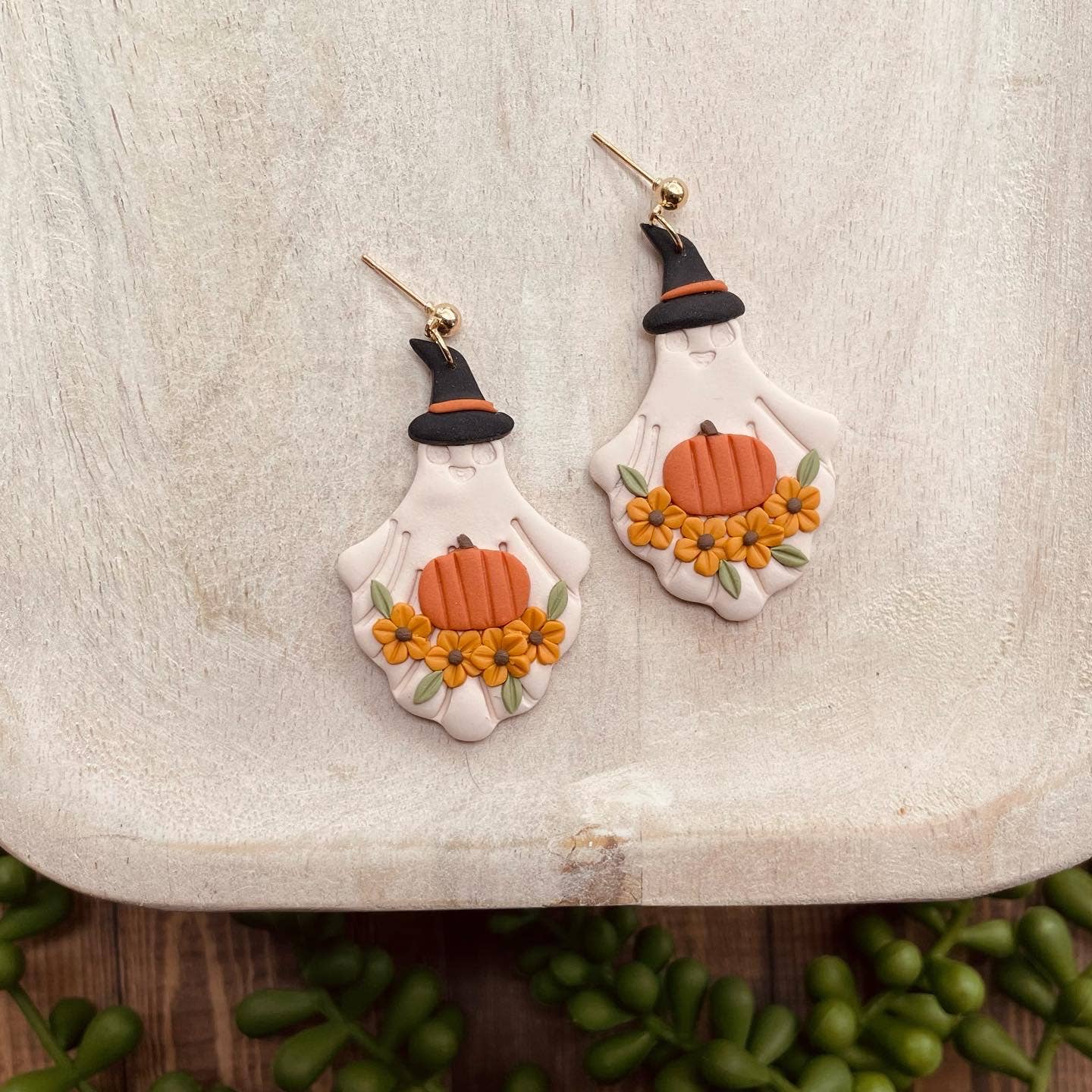 Fall pumpkin ghost clay dangle earrings