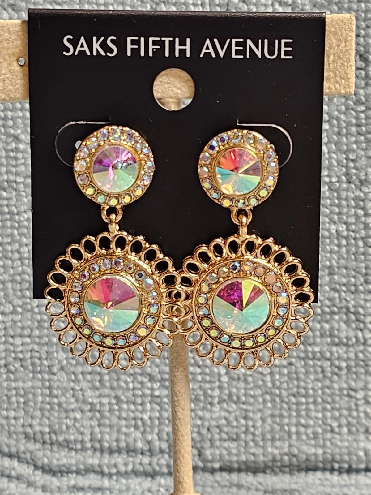 Shimmering Gold Crystal Earrings by Saks Fifth Avenue