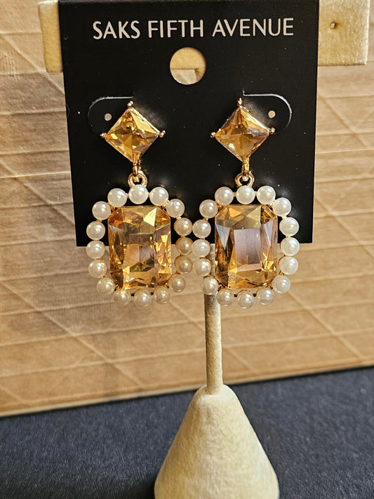 Saks Fifth Avenue Elegant Pearl & Gold Tone Earrings