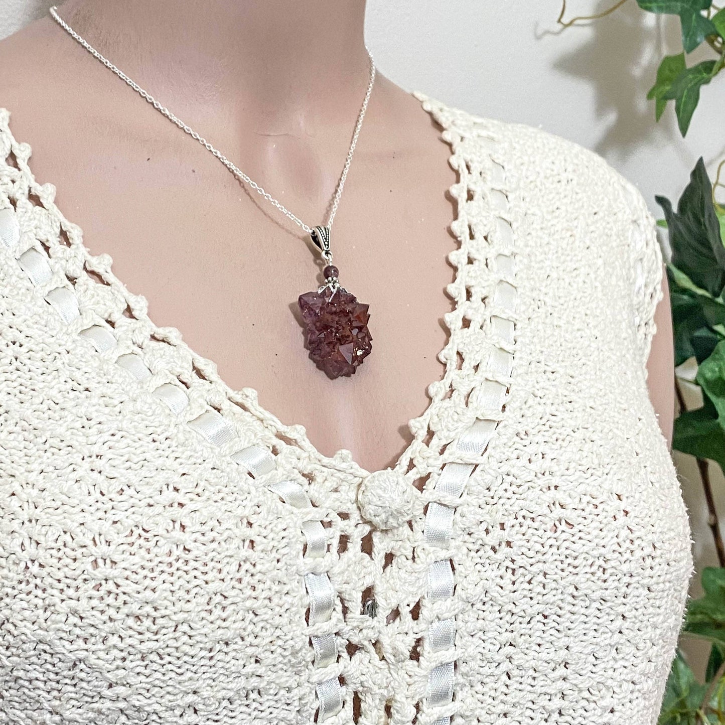 Auralite 23 Pendant, Cluster Healing Energy Necklace, Rare