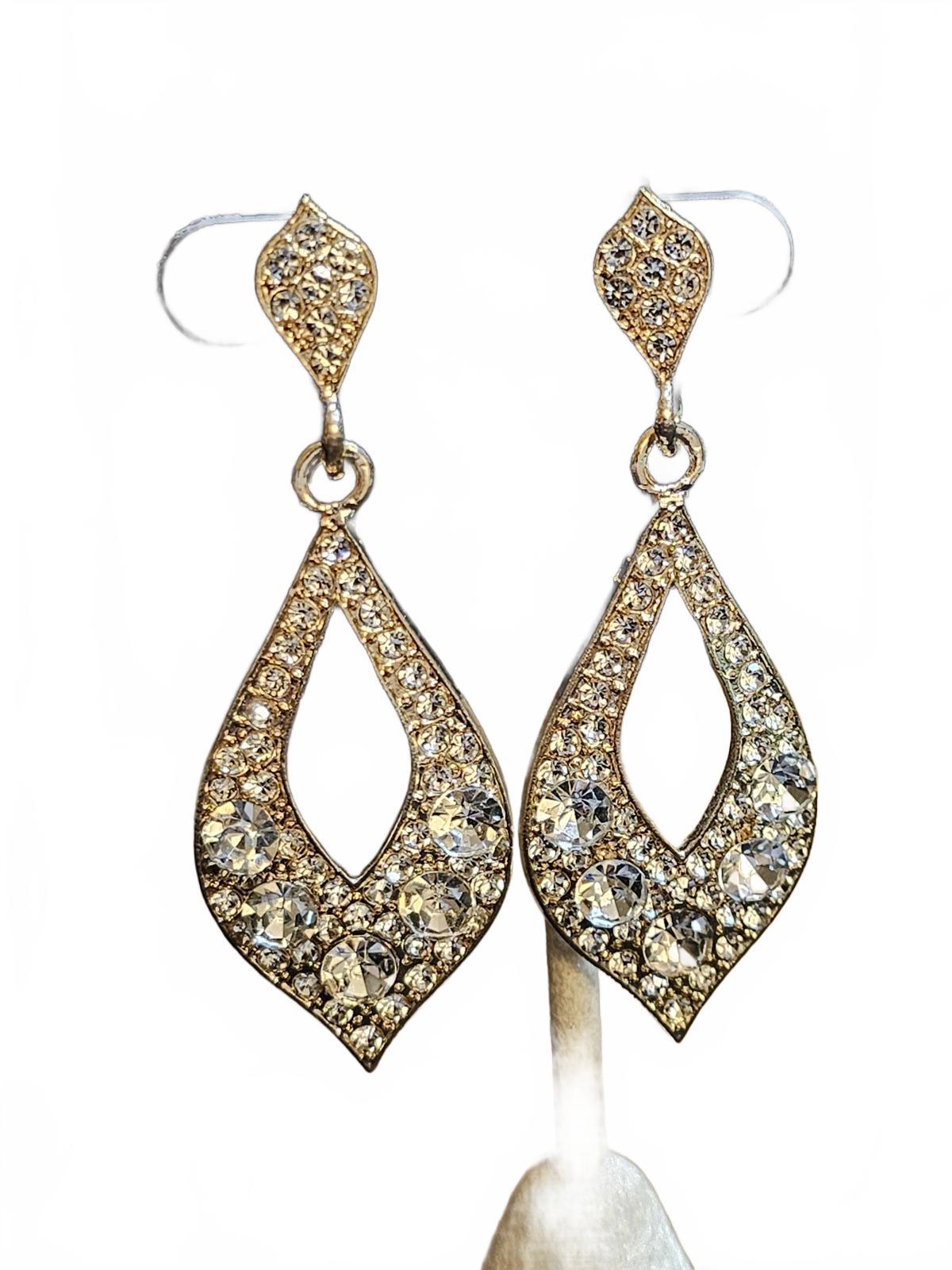 Elegant Goldtone Rhinestone Drop Earrings