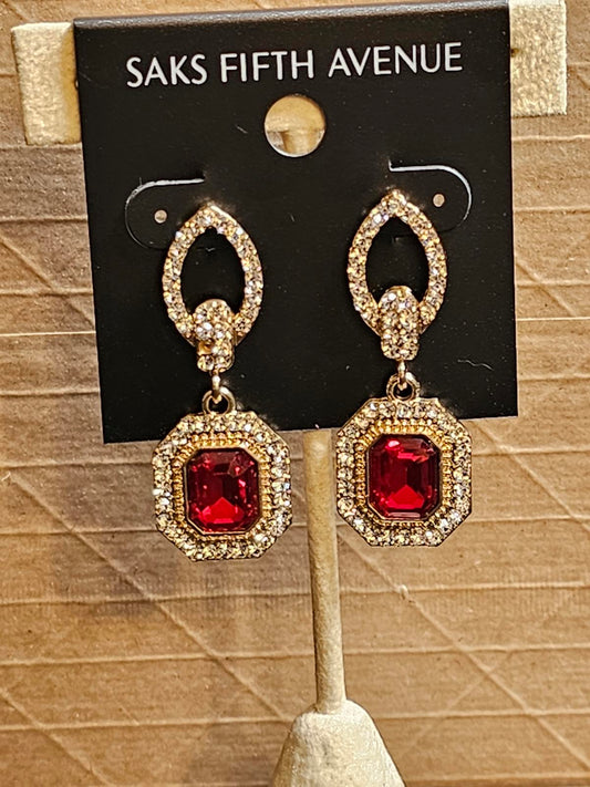 Saks Fifth Avenue Elegant Red Stone Earrings