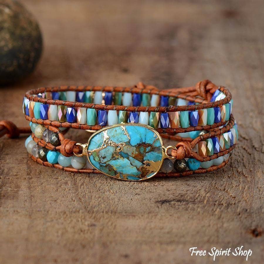 Natural Turquoise & Jasper Wrap Bracelet