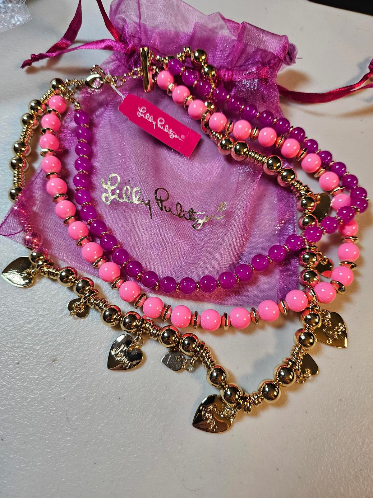 Charming Lilly Pulitzer Heart Pendant Layered Necklace Set