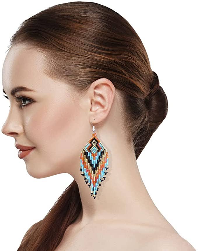 BEADS CORNER - Handmade Beaded Multi Colored Seed Bead Earrings