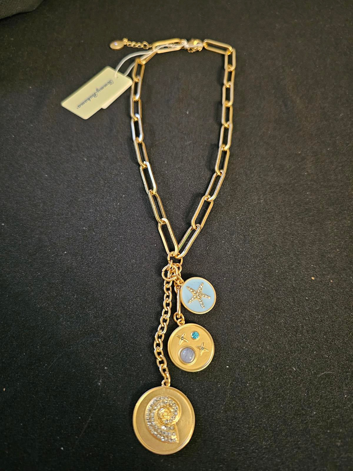 Stylish Gold Tommy Bahama Multi Charm Pendant Necklace with Semi-Precious Stones
