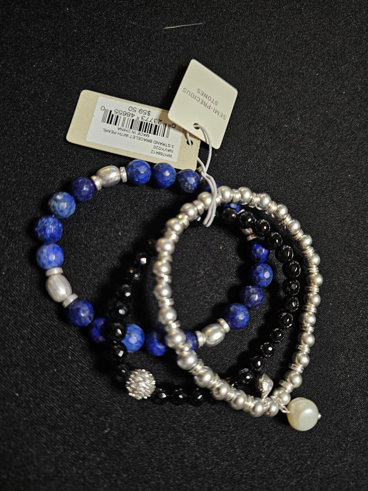 Elegant Lapis Lazuli & Silver Bracelets Set