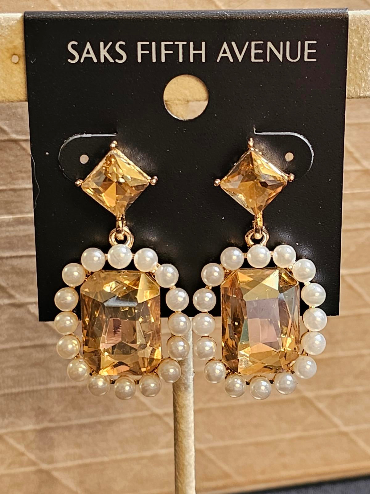 Saks Fifth Avenue Elegant Pearl & Gold Tone Earrings