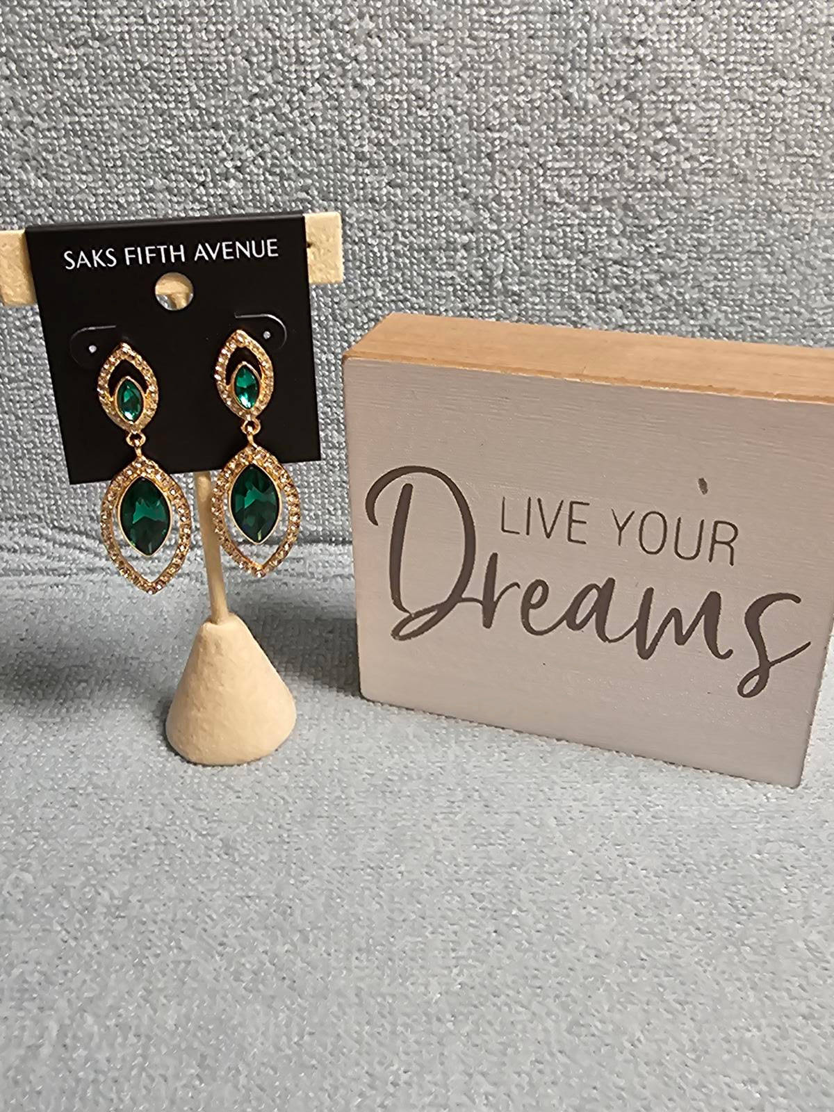 Elegant Green Teardrop Earrings by Saks Fifth Avenue