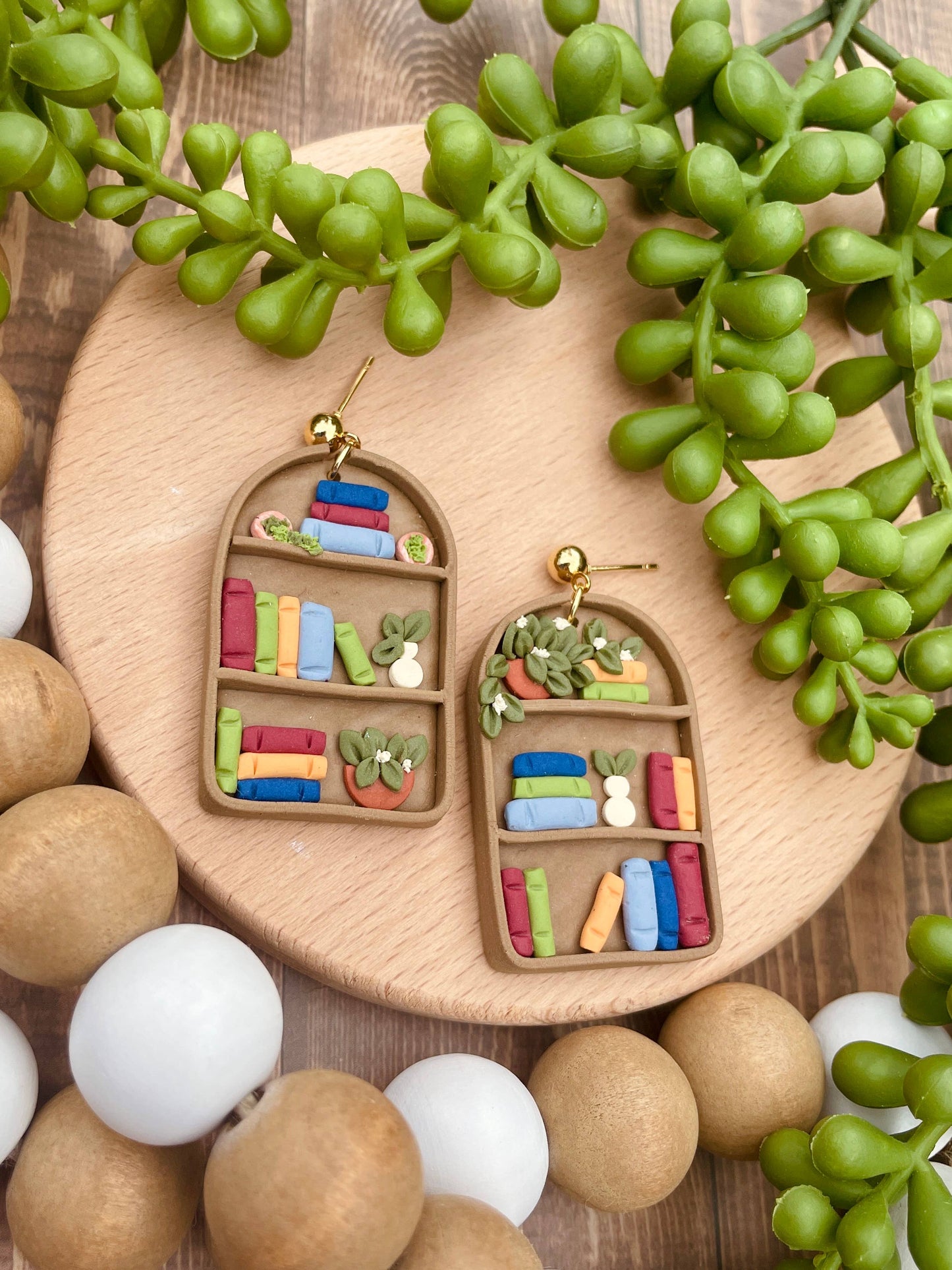 Arch bookshelf clay dangle earrings