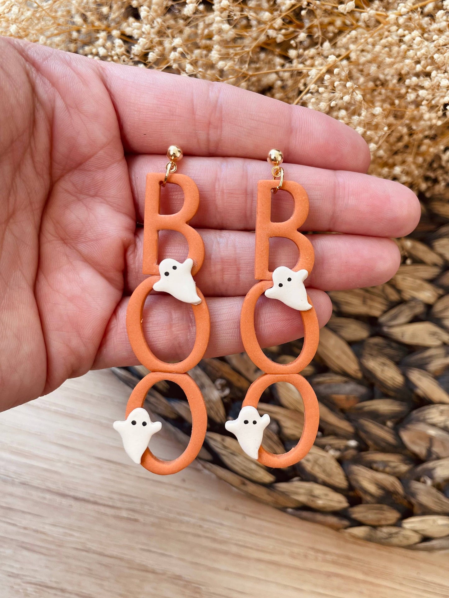 Stick By You Boutique - BOO fall Halloween clay dangle earrings