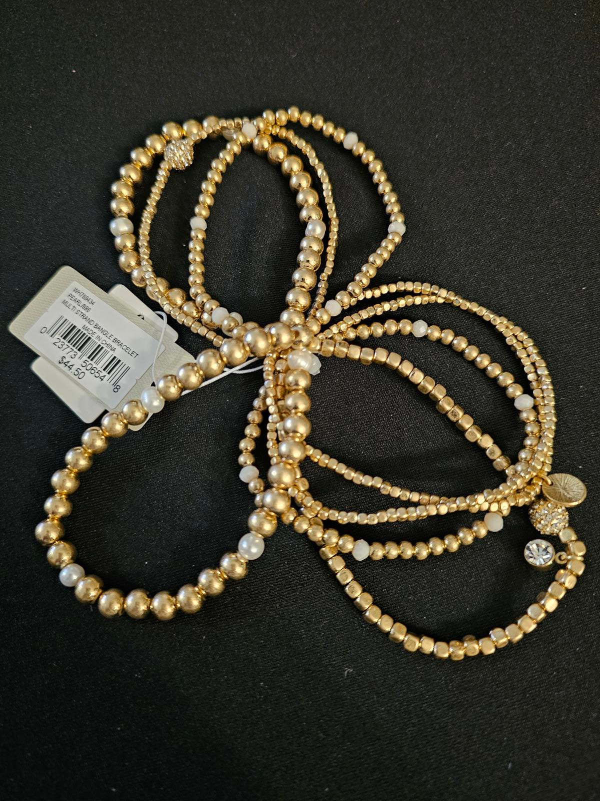 Elegant Tommy Bahama Gold and Pearl Stretch Bracelet Set