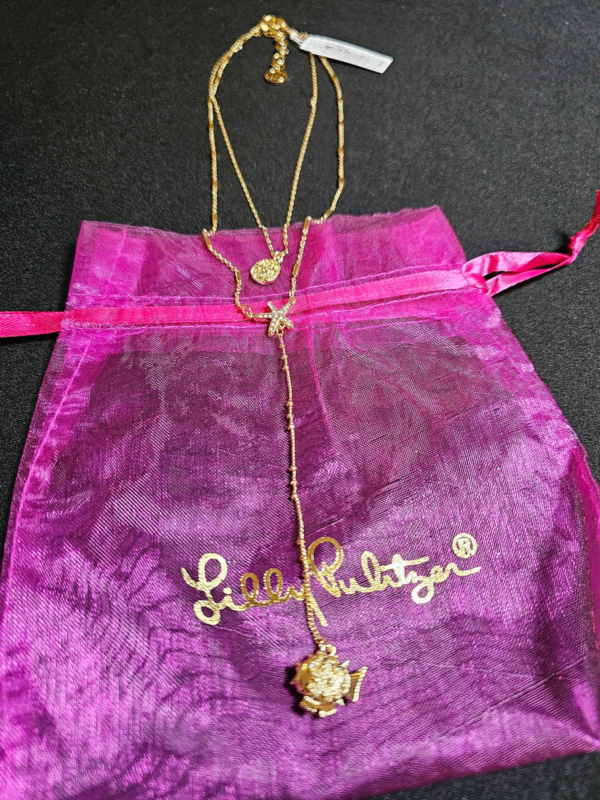 Lilly Pulitzer Gold Layered Necklace with Fish Pendant