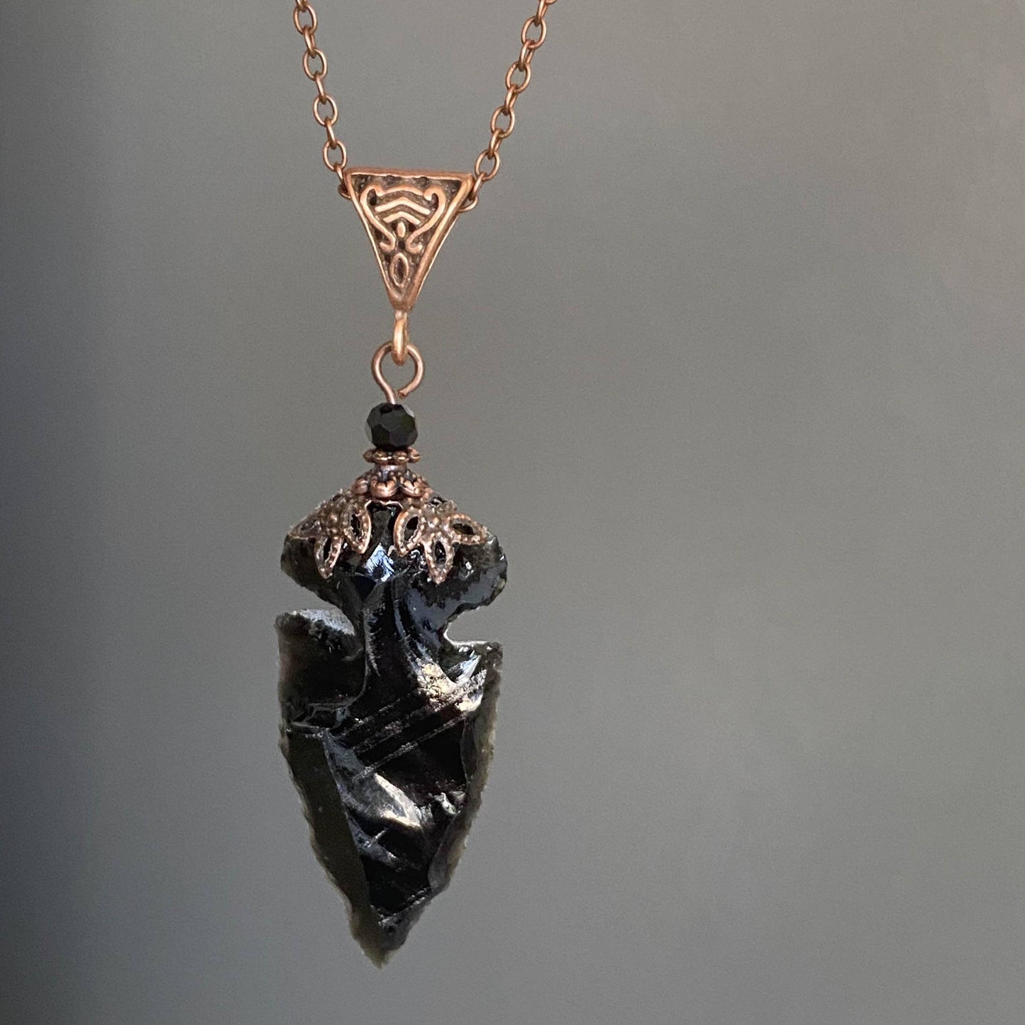 Black Obsidian Arrowhead Necklace, Manifestation, Courage
