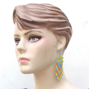 Handmade Beaded Blue Orange Seed Bead Big Earrings