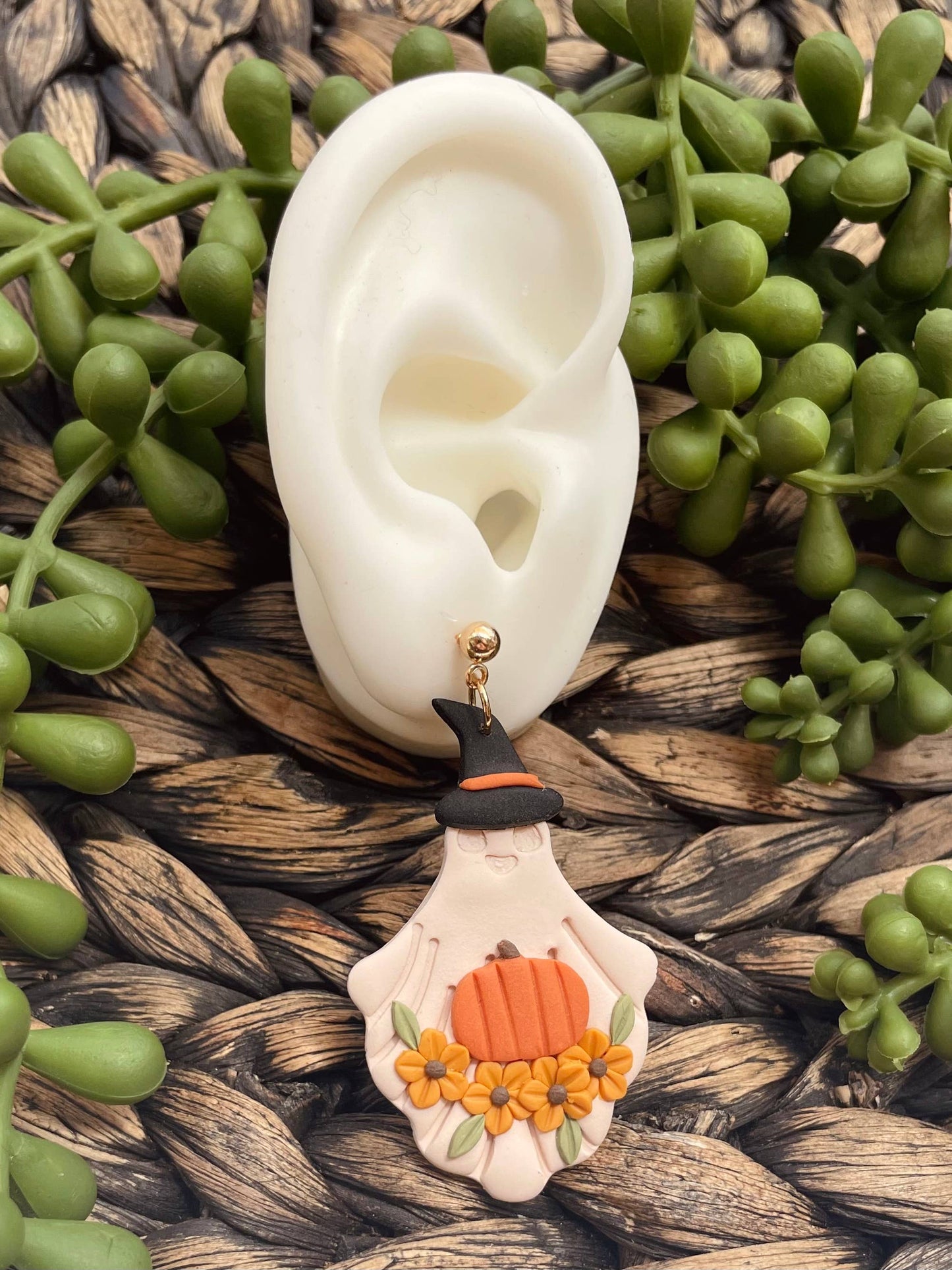 Fall pumpkin ghost clay dangle earrings