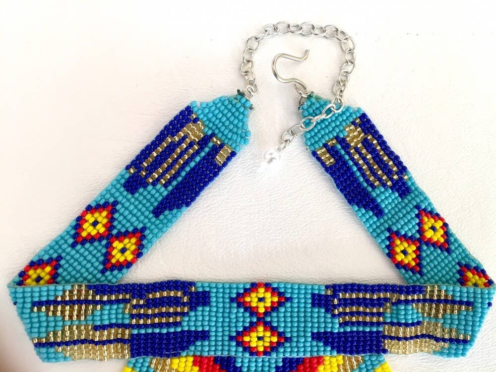 Handmade Blue Multi-Color Choker Necklace Earrings Set