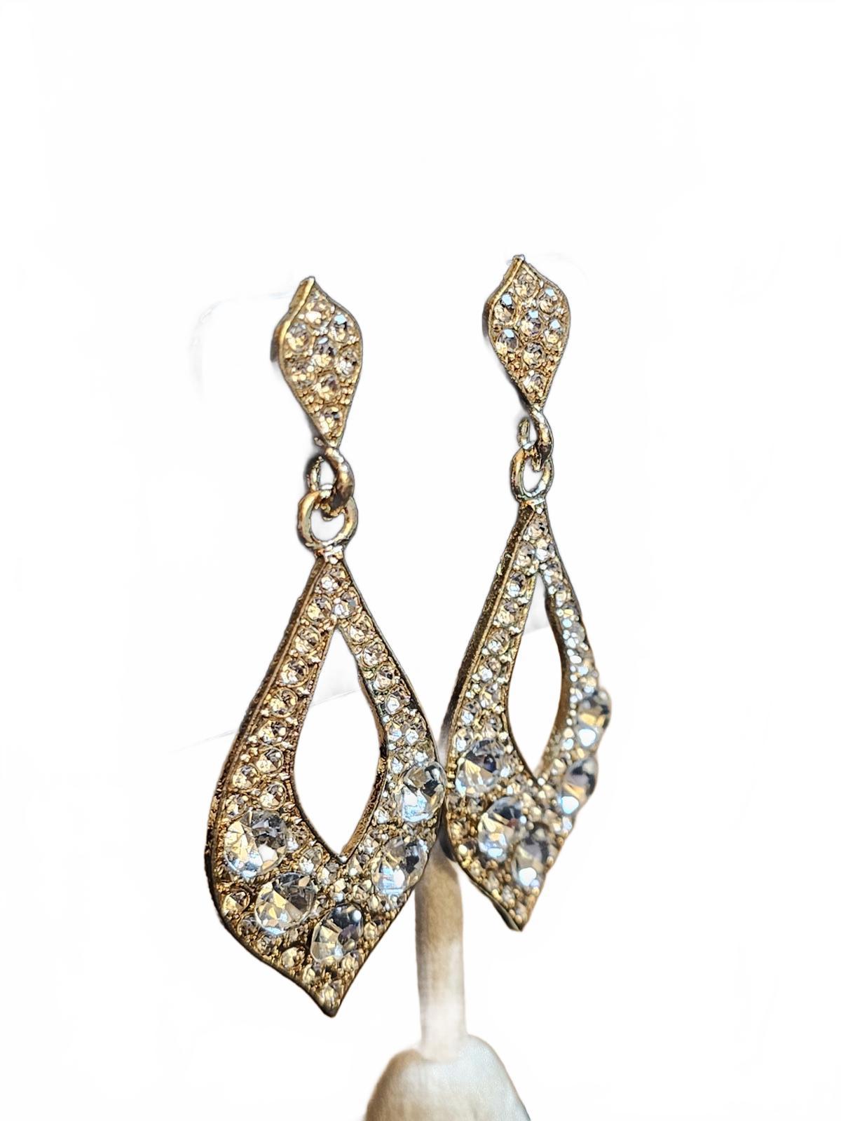 Elegant Goldtone Rhinestone Drop Earrings