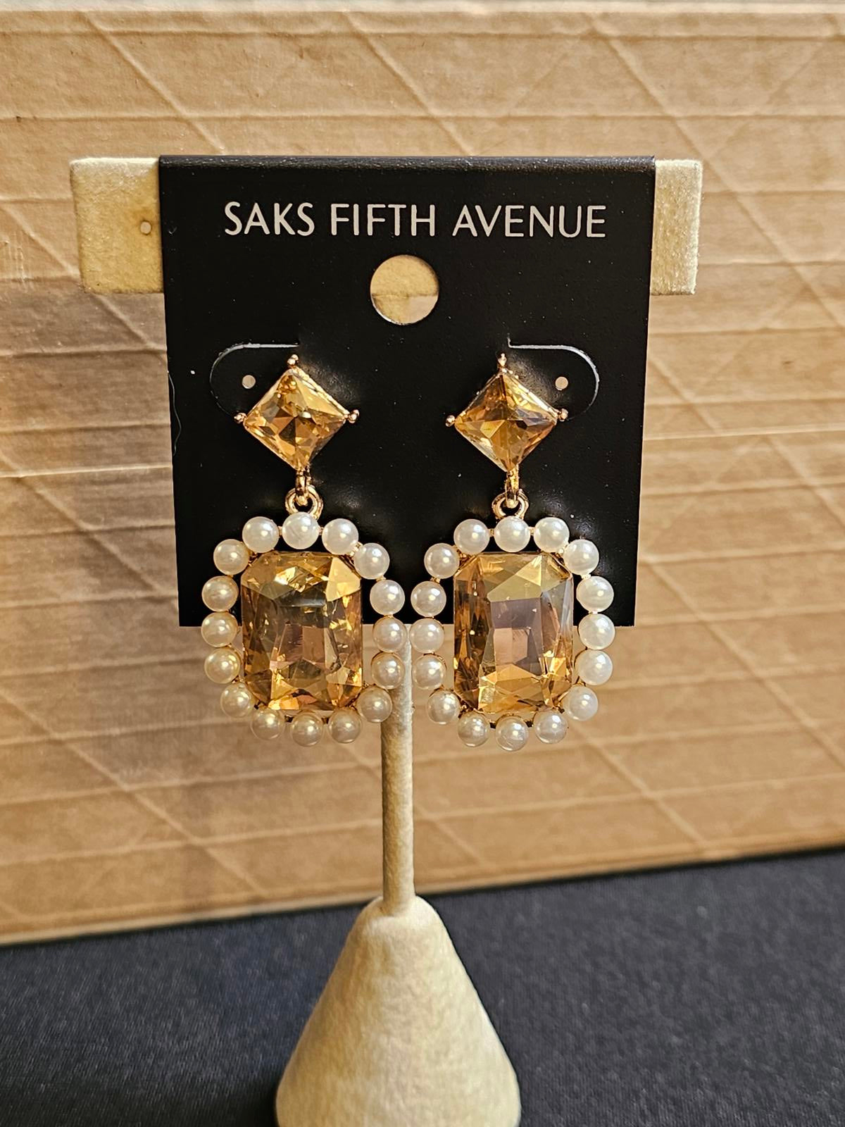 Saks Fifth Avenue Elegant Pearl & Gold Tone Earrings