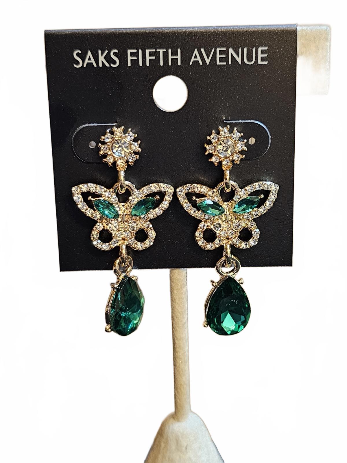 Saks Fifth Avenue Butterfly Earrings with Green Accents