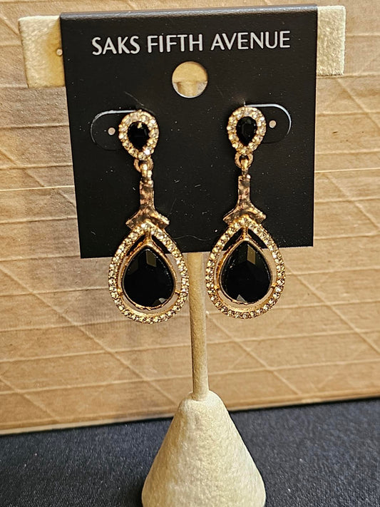 Saks Fifth Avenue Elegant Black Gemstone Earrings