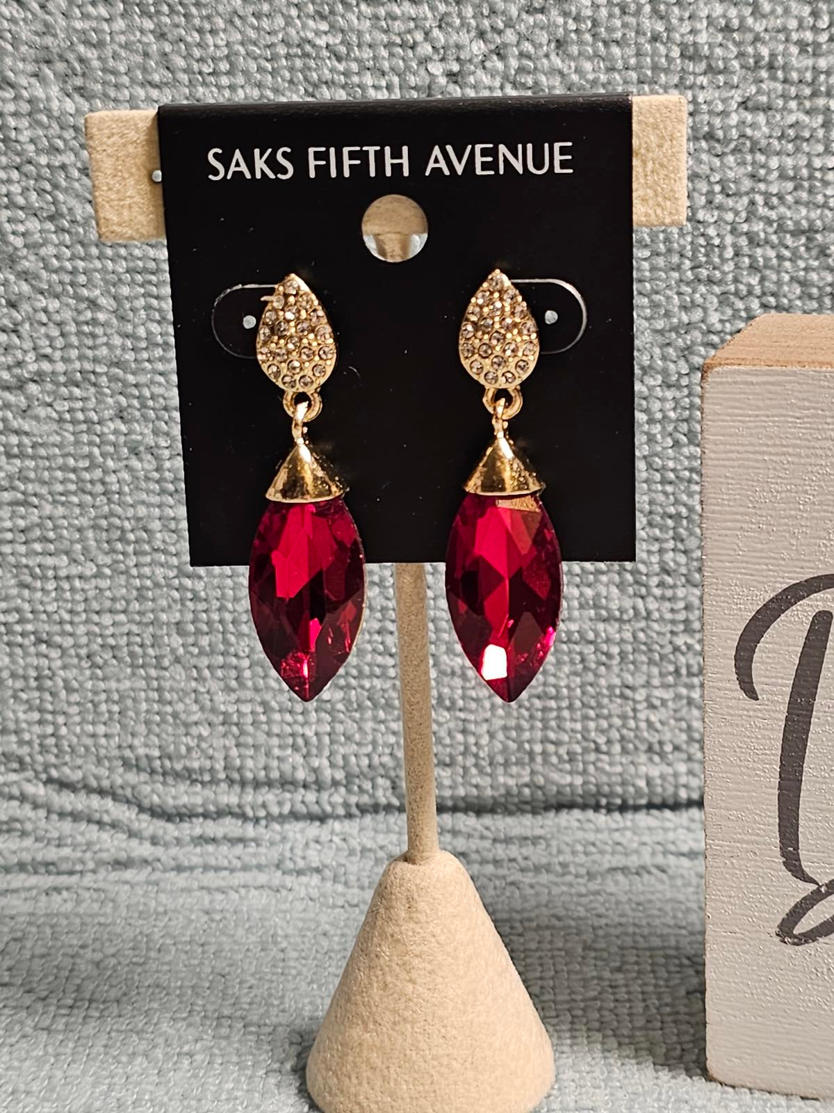 Saks Fifth Avenue Red Crystal Drop Earrings
