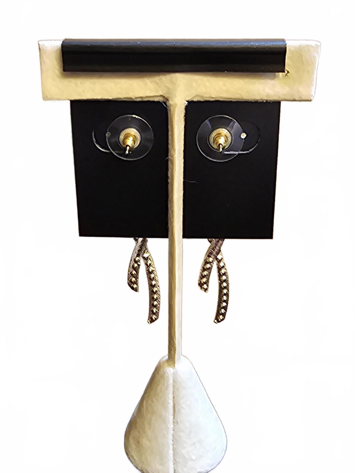 Elegant Gold Bow Earrings with Green Stone