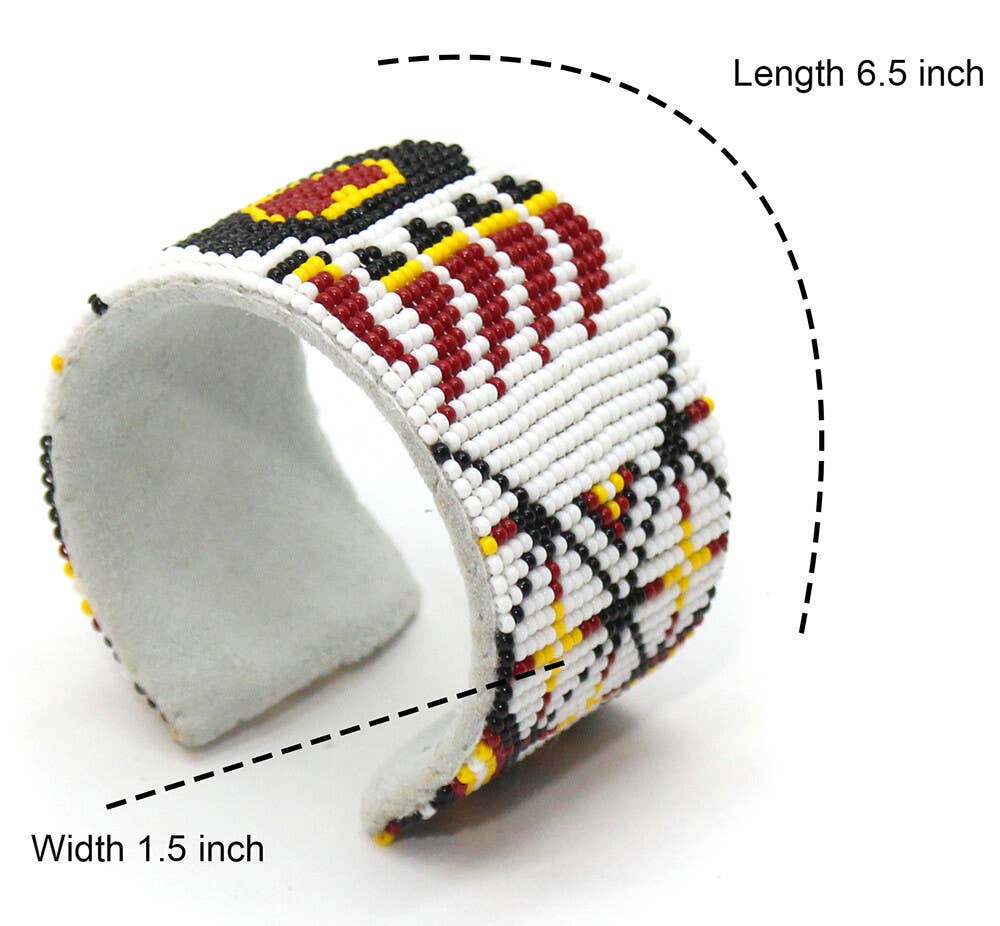 BEADS CORNER - White Yellow Bear Paw Handmade Beaded Cuff Bracelet