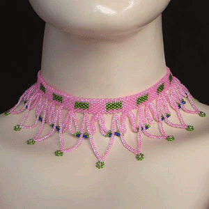 White Green Egyptian Art Beaded Choker Necklace Earrings