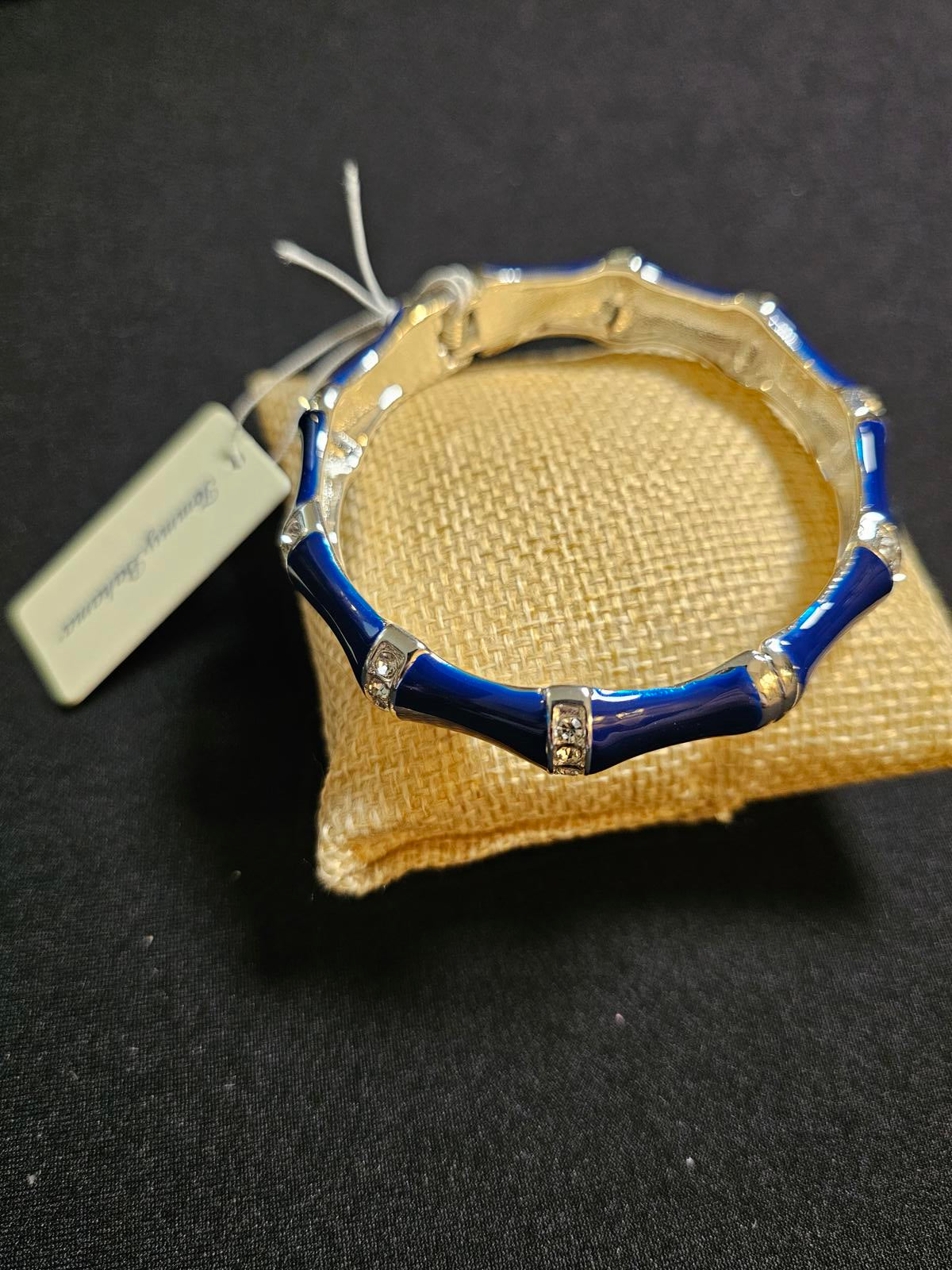 Elegant Tommy Bahama Blue Enamel Bamboo Bracelet with Crystal Accents