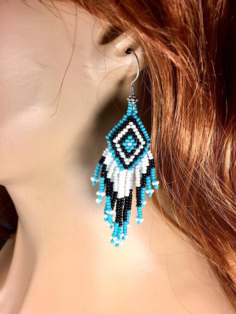 New Handmade Black Turquoise Blue Beaded Earrings