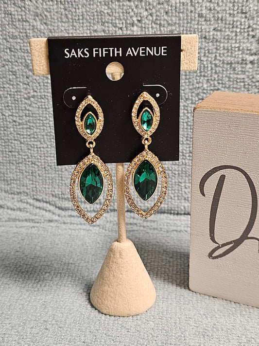 Elegant Green Teardrop Earrings by Saks Fifth Avenue