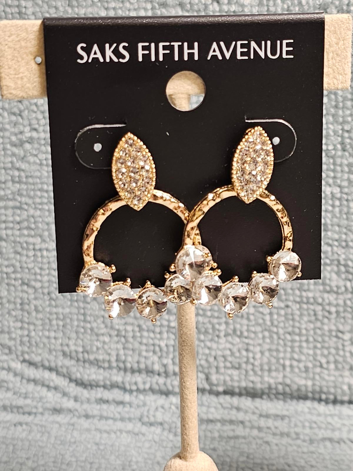 Elegant Saks Fifth Avenue Crystal Hoop Earrings