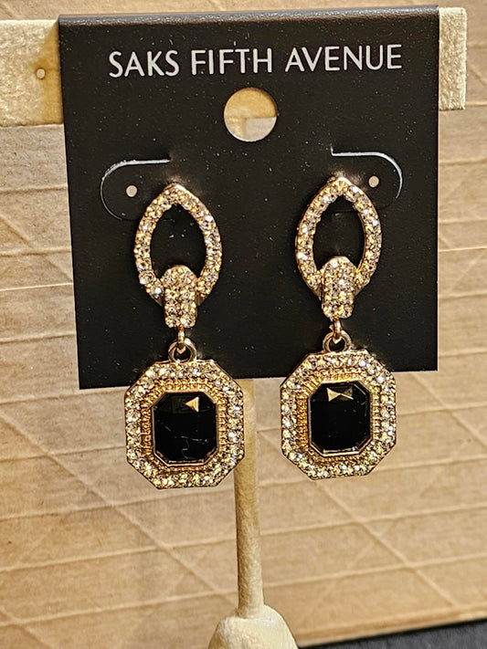 Saks Fifth Avenue Elegant Black & Gold Earrings
