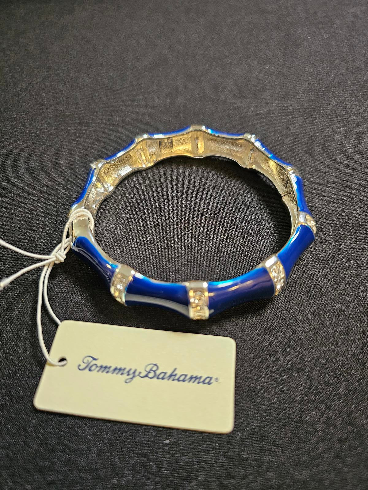 Elegant Tommy Bahama Blue Enamel Bamboo Bracelet with Crystal Accents